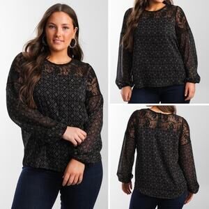 NWT! Buckle Black Metallic Striped Chiffon Top 19” P2P